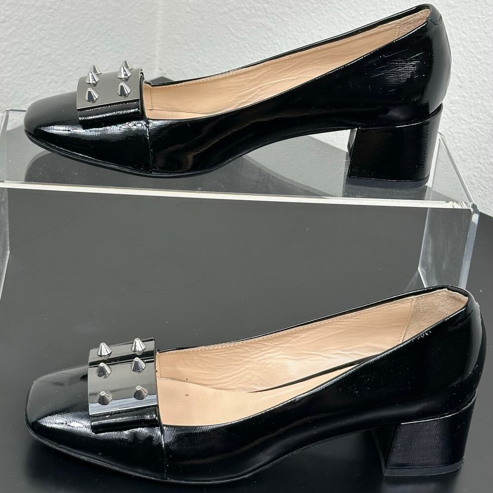 Napoleoni Women Black Patent Studded Block Heel Pumps Size 9 Preowned - Picture 5 of 11